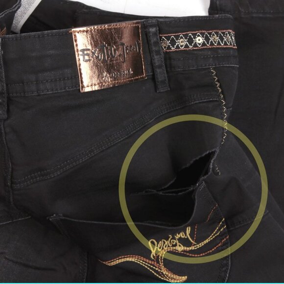 Desigual Exotic Hi-Rise Jeans Lightweight Embroidered Denim Black NEW READ - Picture 9 of 12